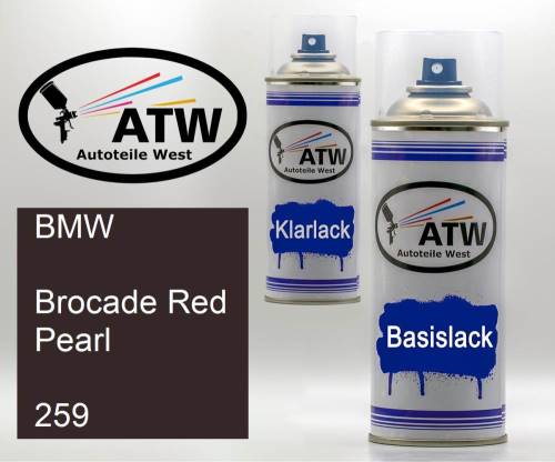 BMW, Brocade Red Pearl, 259: 400ml Sprühdose + 400ml Klarlack - Set, von ATW Autoteile West.